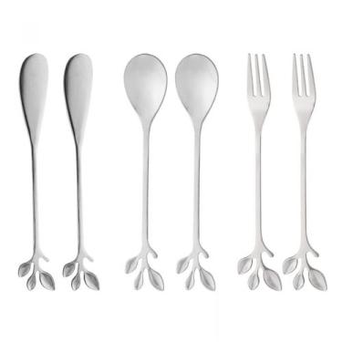 Imagem de Kit 6 Talheres Leaves Colher Garfo Espátula Aço Inox Wolff, PRATEADO
