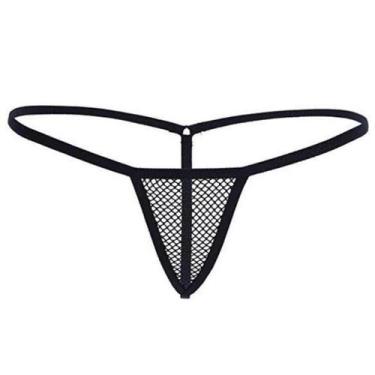 Imagem de Calcinha Fio Dental Micro Triângulo em Poliamida com Tiras Pretas - Al