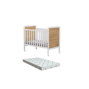 Imagem de Berço Moveis Peroba Cloe Americano 3X1 MDF + Colchão, Branco Amêndoa