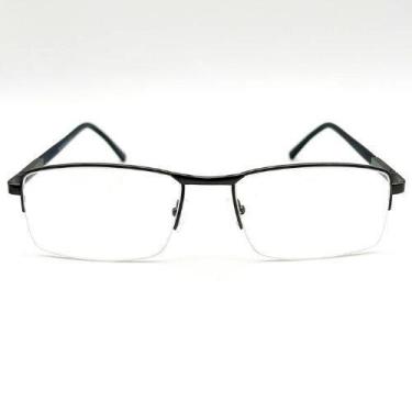 Imagem de Armação Óculos de Grau Masculina Metal Fio de Nylon Meio Aro Cinza Esc