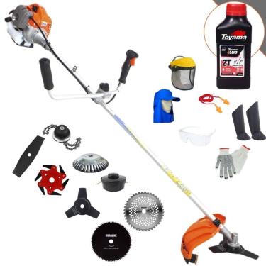 Imagem de Roçadeira Vulcan VR430P 1,7HP 43cc + Facas 2 Pontas, 3 Pontas, 6 Pontas, 40 Dentes Vídea, 80 Dentes, Trimmer, Carretel e Escova + EPI + ÓLEO TOYAMA 2T