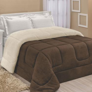 Imagem de Edredom Coberdrom Fenix Queen Sherpa e manta Tabaco