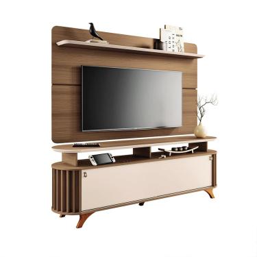 Imagem de Conjunto Decorativo Bancada e Painel Kirby TV até 70 Polegadas Castanho/Off White G26 - Gran Belo