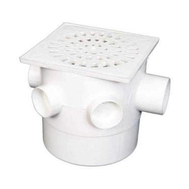 Imagem de Caixa Sifonada Quadrada 100x100x50mm Pvc Branca - 3 Saídas - Grelha Qu