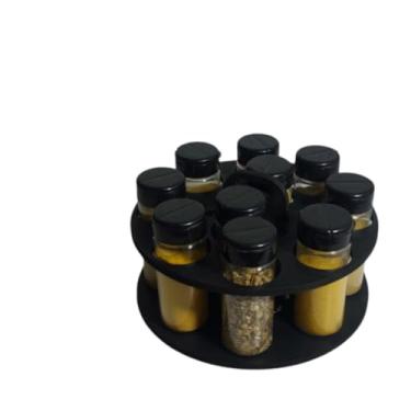 Imagem de Porta Temperos Condimentos Redondo Com Kit de Potes com Tampa Dosadora(10 potes - Com Adesivos)