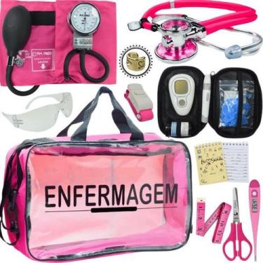 Imagem de Kit Bolsa Transparente Aparelho de Pressão Aneroide Medidor de Glicose