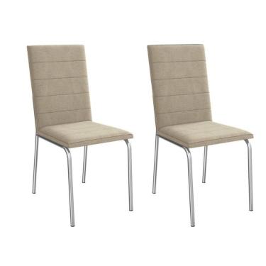 Imagem de Cadeira De Cozinha Amsterdã 2c091 Aço Kit 2 Un Cromado-linho Bege Fendi - Kappesberg