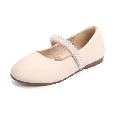 Imagem de Hehainom Alisa Mary Jane, sapatos sociais para meninas pequenas, sapatilhas de balé com laço para festas escolares, Emily bege PU, 6 Toddler