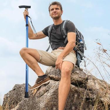 Imagem de Bastões de caminhada dobráveis, bastões de caminhada de alumínio para caminhadas com telescópico, design dobrável com três dobras, equipamento de caminhada para mulheres e homens, caminhadas