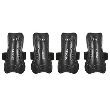 Imagem de Caneleiras de futebol tamanho P, pacote com 4 protetores esportivos respiráveis de PVC para jovens, preto