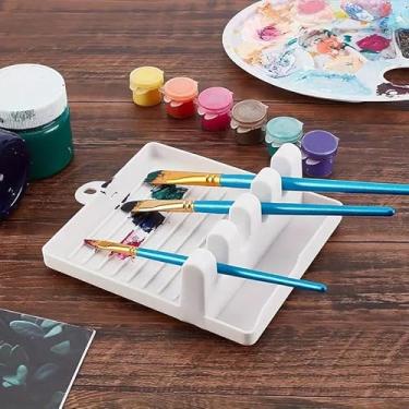 Imagem de 1 suporte de pincel de pintura com 4 compartimentos, suporte DlY Art BrushRest, paleta de cores de tinta aquarela, suporte de pincel de pintura a óleo Watercoloacrílico, suporte de caneta de pintura