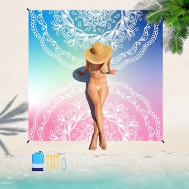 Imagem de Cobertor de praia 198 x 203 cm, adequado para 1 a 5 adultos, impermeável, à prova de areia, grande, leve, sem areia, tapete de praia grande para viagens, acampamento, piquenique, caminhada