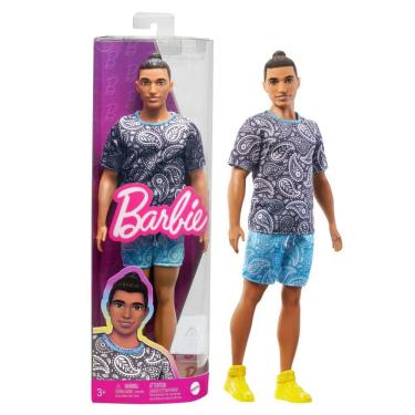Imagem de Boneca fashion Barbie Fashionistas Ken com cabelo castanho e coque masculino