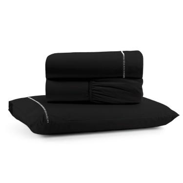 Imagem de Jogo de Lençol Solteiro Mirante 100% Algodão 3 Peças - Preto