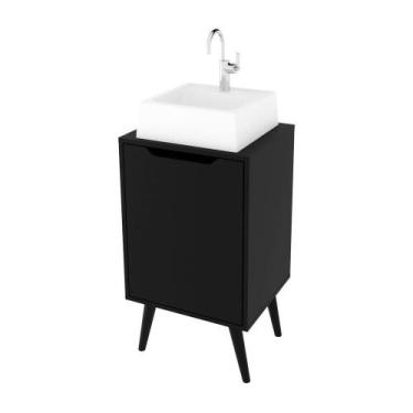 Imagem de Gabinete Banheiro 45cm 1 Prt Retrô Multimóveis Cr10120 Preto - MULTIMO