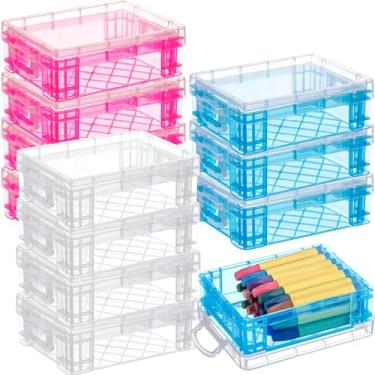 Imagem de Suzile 12 peças de caixa de giz de cera de plástico transparente com tampas, organizador de giz de cera empilhável, suporte de armazenamento, estojo rígido a granel para escola, sala de aula, material