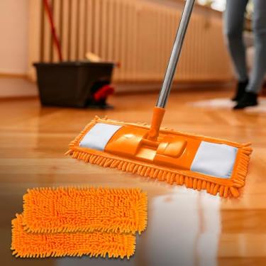 Imagem de Almofadas de esfregão reutilizáveis – 2 pacotes de panos de limpeza úmidos e secos para esfregão Swiffer 38 cm para limpeza de piso multiuso, laranja