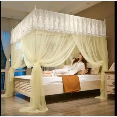 Imagem de Mosquiteiro Palácio com Armação Casal/Box/Queen – Luxuoso, Decorativo e Resistente em Renda Volta ao Mundo(Amarelo,Casal)