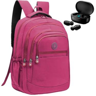 Imagem de Kit Mochila Feminina Escolar Grande Trabalho + Fone Bluetooth Sem Fio 