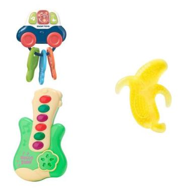 Imagem de Kit De Chocalho Para Bebê De Carrinho Musical Guitarra Com 6 Sons e Mo