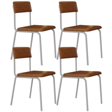 Imagem de Kit 04 Cadeiras Estofada Para Sala De Jantar Sense Branco C01 Courino Caramelo - Lyam Decor