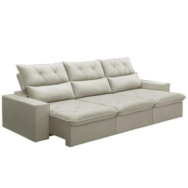 Imagem de Sofá Retrátil Reclinável Para Sala 3 Lugares 230cm Aires F04 Veludo Bege - Lyam Decor