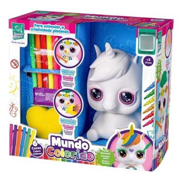 Imagem de Boneco Brinquedo Para Pintar Mundo Colorido Unicórnio Cofre - Super To