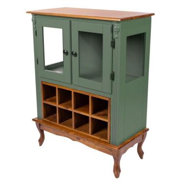 Imagem de Adega De Madeira 2 Portas Com Suporte Para Taças E Pés Luiz Xv - Verde Kalle Com Tampo Base E Colméia Imbuia Glazer