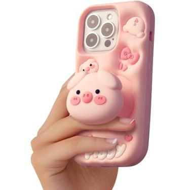 Imagem de TUFTA Kawaii 3D Pig Pop-Up Stand and Grip Capa de telefone para iPhone Xs Max, capa de telefone de animal de desenho fofo para meninas, meninos, crianças, adolescentes e mulheres, rosa
