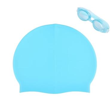 Imagem de Touca Natação Adulto, Kit de Natacao com Touca Silicone e Oculos para Jovens e Adultos para Verão, Praia Ou Piscina(KIT COMPLETO AZUL)