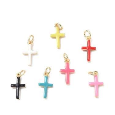 Imagem de Clotiry Pingentes de cruz esmaltada, 10 peças, pingente de crucifixo colorido de latão com anel de salto para joias, colar, pulseiras, artesanato
