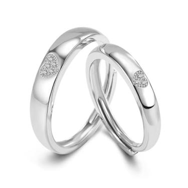 Imagem de Acruccen 2 peças de anéis de casal para mulheres e homens casais combinando anéis de zircônia cúbica coração anéis aniversário promessa noivado conjuntos de alianças de casamento ajustáveis