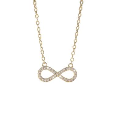 Imagem de Colar com pingente infinito vazado para mulheres, banhado a ouro, zircônia cúbica, incrustada, corrente eternidade, ajustável, moderna, joia delicada, presente