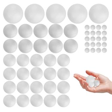 Imagem de 55 bolas de espuma branca, 5 tamanhos, bolas lisas de poliestireno, bolas de espuma de decoração para materiais de artes e artesanato, projeto escolar, casamentos, Natal, decoração de casa