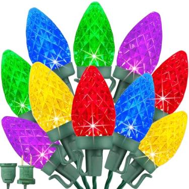 Imagem de C7 Cordão de luzes LED de Natal, 9,5 m e 50 lâmpadas de LED de morango coloridas, luzes de Natal C7 para pendurar em ambientes internos e externos, para decoração de quintal, jardim, pátio, quintal