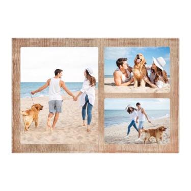 Imagem de YESKAY Porta-retrato de colagem para exibição de fotos de 20 x 25 x 17 cm, 3 molduras para fotos de família com abertura para decoração de parede de vidro temperado ou mesa (marrom rústico_1 pacote)