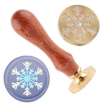 Imagem de Carimbo de lacre de cera de Natal, floco de neve, latão e cabo de madeira, cabeça para cartões de Natal, convites, cartas, envelopes, cartões de felicitações, presentes