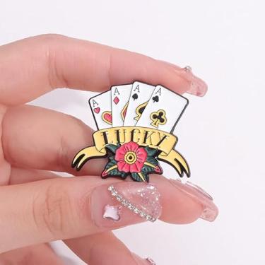 Imagem de Broche esmaltado de pôquer Creative Lucky Four Aces Vintage Tattoo Style Lapel Pin Trendy Gambling Theme Accessories for Jacket Hat Mochilas