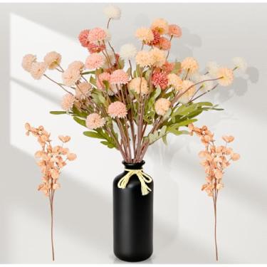 Imagem de ZMTECH 12 peças de flores artificiais para vaso, flores de seda para mesa de cozinha, decoração de casa, flor falsa com flores artificiais kiku artificiais 10 hastes + eucalipto (sem vaso)