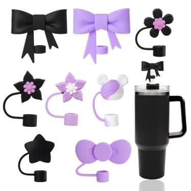 Imagem de Capas de canudo compatíveis com copos Stanley 30 e 1,134 g, protetores de pontas de canudo de silicone reutilizáveis e fofos para copos Stanley de 10 mm - 8 peças