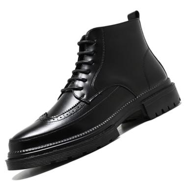 Imagem de GEZYKAO Bota masculina Brogue Wingtip de couro legítimo, Oxford para negócios, moderna, casual, Chukka, cano médio, cano médio, Preto, 41