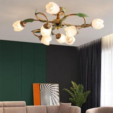 Imagem de Luminária de teto American Flower, estilo pastoral francês, criativa, para sala de estar, sala de jantar, quarto, casa de campo, loja de roupas, luminária pendente LED para decoração de casa