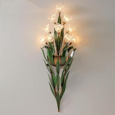 Imagem de Luminária de parede LED americana em formato de flor, estilo pastoral francês, criativa, para sala de estar, quarto, corredor, casa de campo (10 lâmpadas AC, 1 unidade).