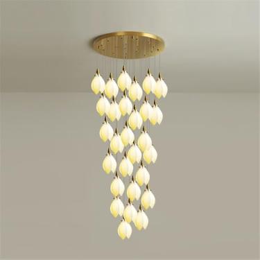 Imagem de Luminária pendente LED contemporânea para duplex, ideal para sala de estar, restaurante, quarto, villa ou hotel, com design giratório e 28 lâmpadas (AA)