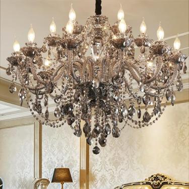 Imagem de Lustre de cristal prateado europeu para velas, luxuoso, para sala de estar, restaurante, quarto, hotel, villa, loja de roupas, salão de beleza, café, bar, karaokê, luminária pendente LED (A