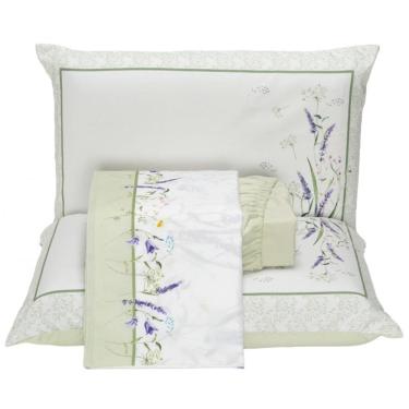 Imagem de Jogo Cama Lençol Santorini King Estampa Florida Percal 300 Fios 4 Peças - Verde Lavanda