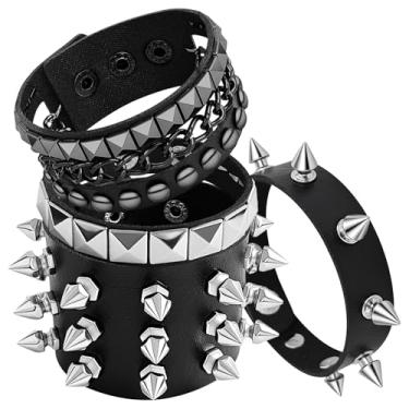 Imagem de EMORBALS Pulseira punk rock cravejada - pulseiras de couro ajustáveis para homens e mulheres - acessórios góticos grunge anos 80, Inch, Couro sintético, Sem Pedra Preciosa