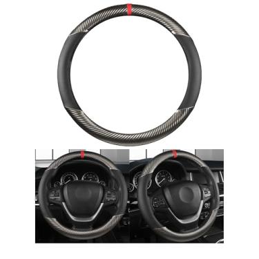 Imagem de Couslcd Capa de volante de carro 38 cm, protetor de volante antiderrapante, capa de volante de couro sintético de fibra de carbono e microfibra para mulheres e homens, ajuste universal para a maioria