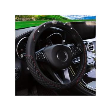 Imagem de Couslcd Capa de volante de carro brilhante, couro diamante, cristal, strass, veículos, protetor de volante, acessórios de decoração de interiores automotivos, antiderrapante, ajuste universal (preto)
