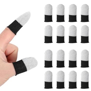 Imagem de PATIKIL Manga de dedo para controle de dedo, pacote com 16 luvas de dedo para jogos móveis, luvas de ponta de fibra prateada, anti-suor, respirável para dispositivos de tela sensível ao toque, branco